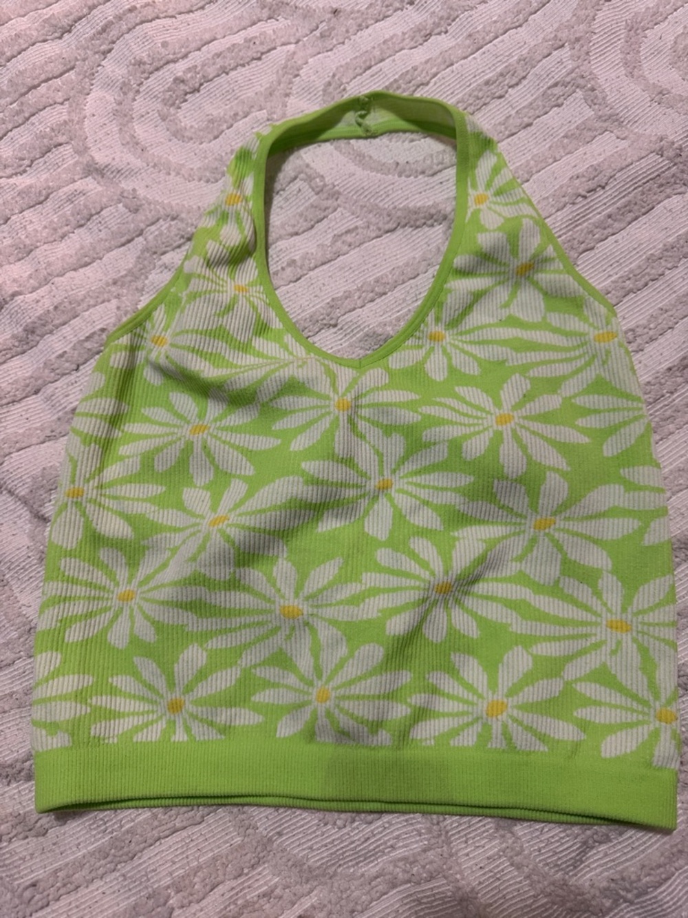 Forever 21 Green White Daisy Halter Tank Top